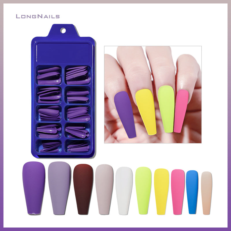 TD53 100pcs Fluorescent Ballerina Coffin False Nails Matte Easy Extension Wearing Fake Tips Nude White,Chic Black Press Nail False 09