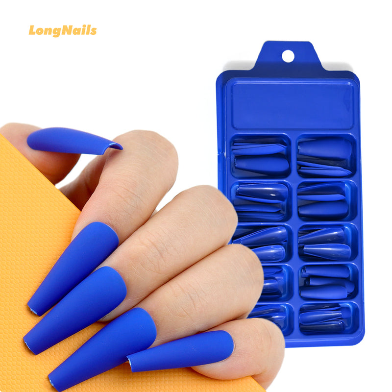 TD99 10*10pcs Matte Press Coffin Nail Patches Nude Dark Mixed Frosted Glossy False Tips Fairy Purple Pink Blue Nail Faux Ongles TD126