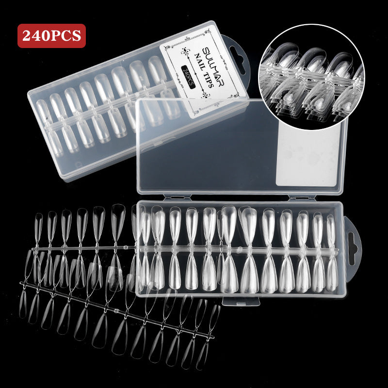 TD13 240-count Clear Full Cover Nail Tips Acrylic UV Manicure Tools T-Ballet-Waterdrop-Oval-Coffin Shape Artificial False Nail Tips