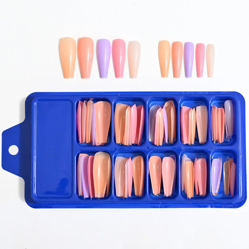 TD99 10*10pcs Matte Press Coffin Nail Patches Nude Dark Mixed Frosted Glossy False Tips Fairy Purple Pink Blue Nail Faux Ongles TD126