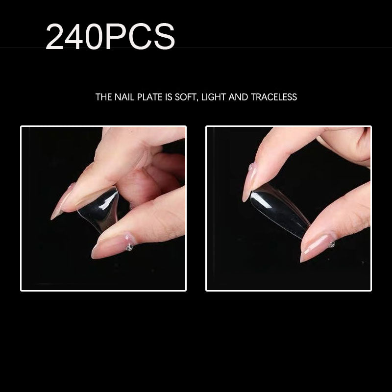 TD13 240-count Clear Full Cover Nail Tips Acrylic UV Manicure Tools T-Ballet-Waterdrop-Oval-Coffin Shape Artificial False Nail Tips
