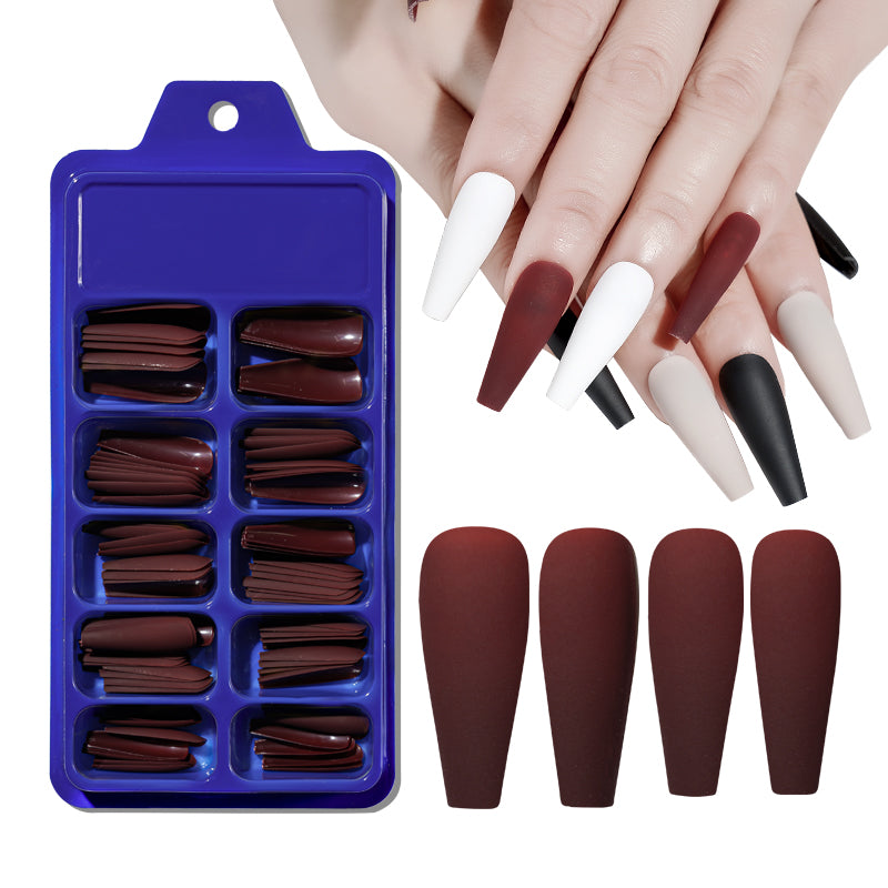 TD53 100pcs Fluorescent Ballerina Coffin False Nails Matte Easy Extension Wearing Fake Tips Nude White,Chic Black Press Nail False 09