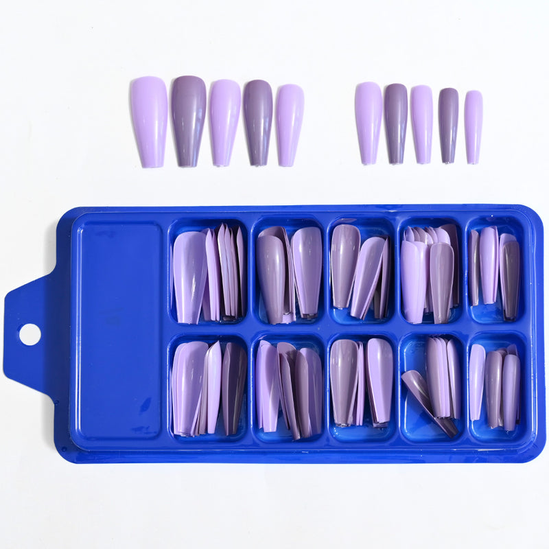 TD99 10*10pcs Matte Press Coffin Nail Patches Nude Dark Mixed Frosted Glossy False Tips Fairy Purple Pink Blue Nail Faux Ongles TD126