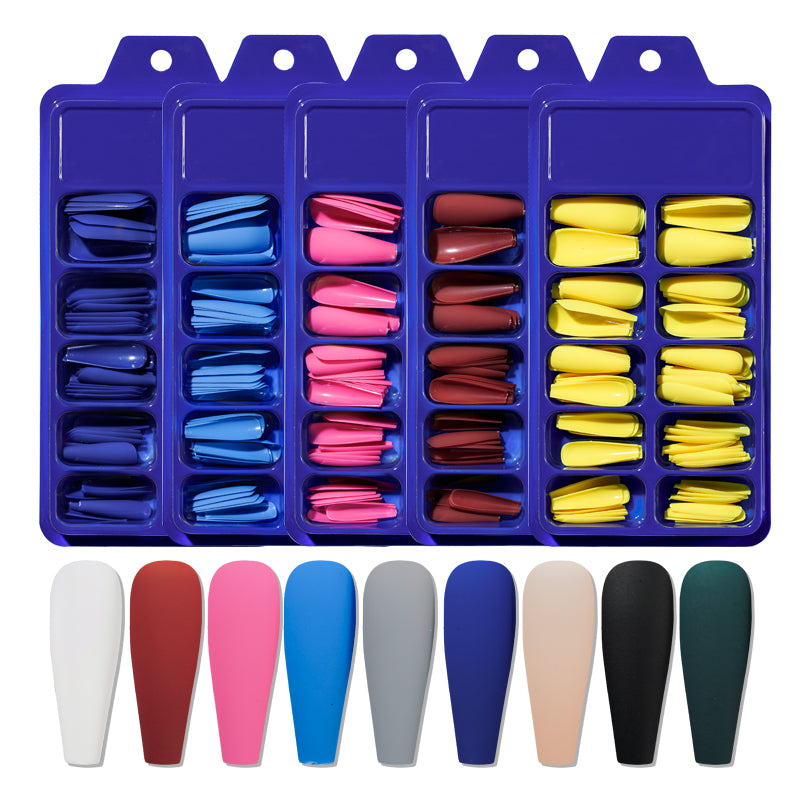 TD53 100pcs Fluorescent Ballerina Coffin False Nails Matte Easy Extension Wearing Fake Tips Nude White,Chic Black Press Nail False 09