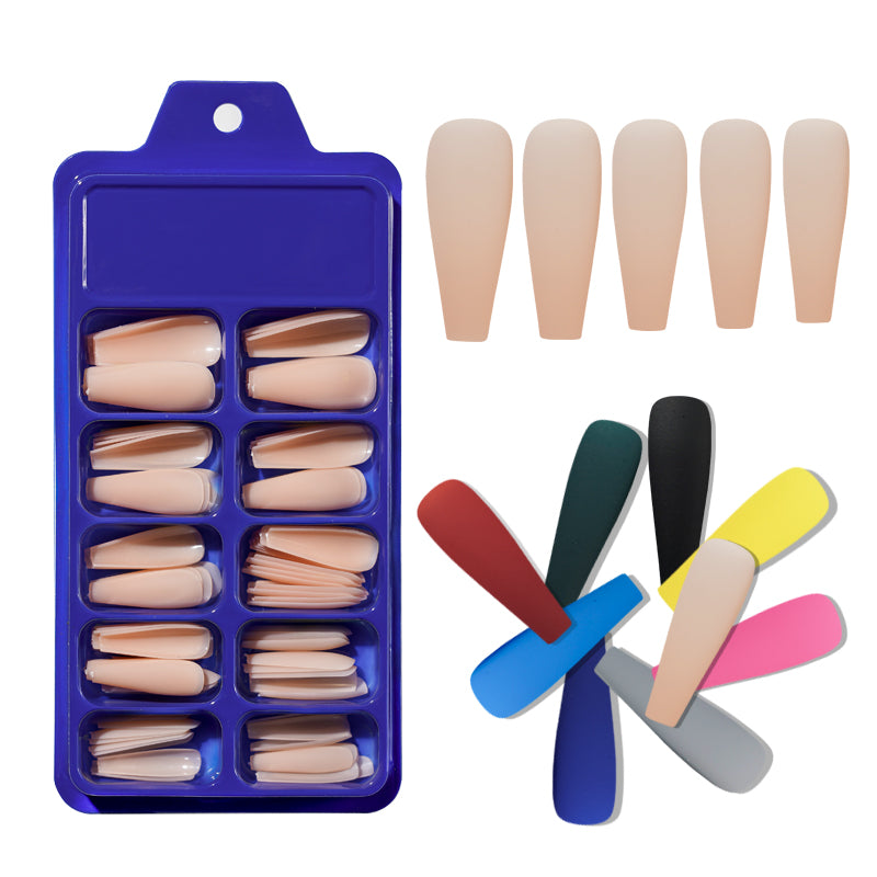 TD53 100pcs Fluorescent Ballerina Coffin False Nails Matte Easy Extension Wearing Fake Tips Nude White,Chic Black Press Nail False 09