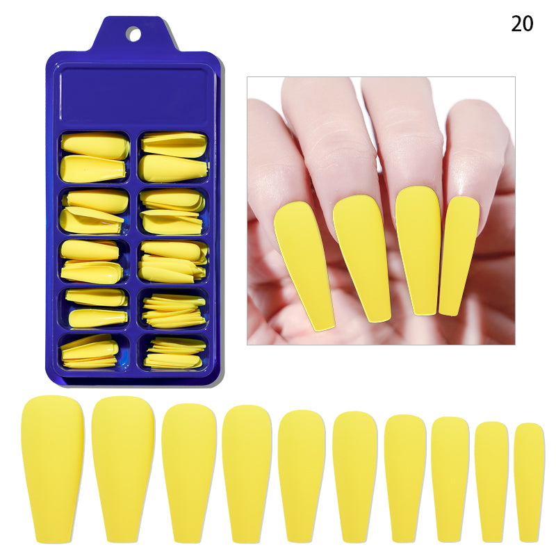 TD53 100pcs Fluorescent Ballerina Coffin False Nails Matte Easy Extension Wearing Fake Tips Nude White,Chic Black Press Nail False 09