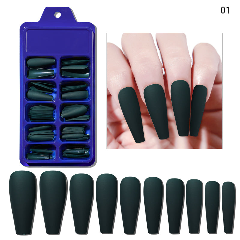 TD53 100pcs Fluorescent Ballerina Coffin False Nails Matte Easy Extension Wearing Fake Tips Nude White,Chic Black Press Nail False 09
