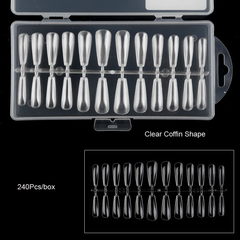 TD13 240-count Clear Full Cover Nail Tips Acrylic UV Manicure Tools T-Ballet-Waterdrop-Oval-Coffin Shape Artificial False Nail Tips