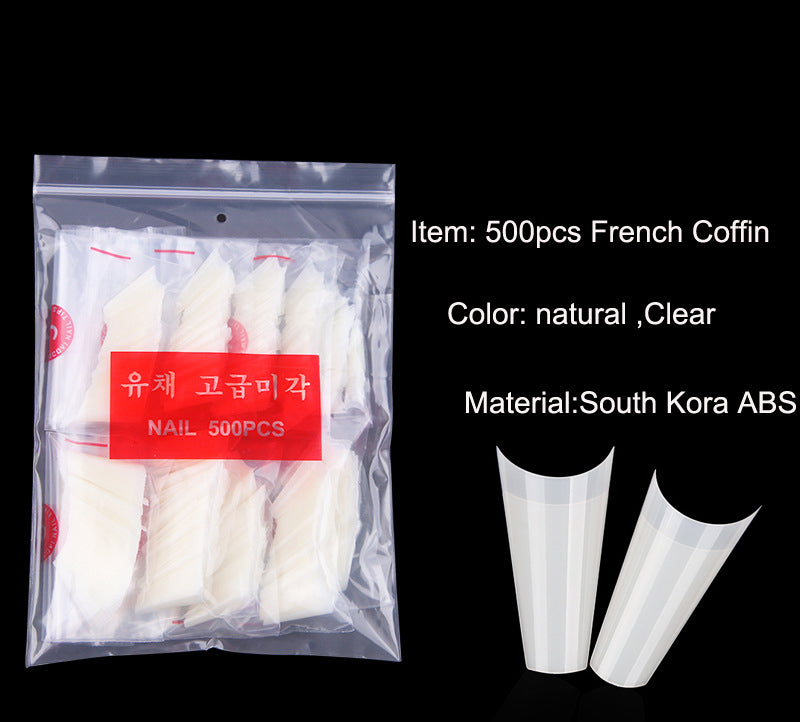TD43 500pcs/Bag Half French Coffin ABS False Nail Tips Korean 0.7CM-2.8CM 10 Sizes False TipS DIY Essential Extension Nail TipS 