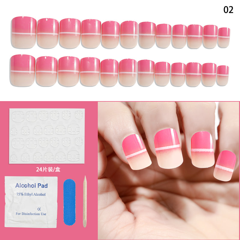 TD62 10styles Asia Almond Floret Fake Nails Kit 24pcs Nude French Blossom Heart Full False Tips Easy Decoration Fake Fingertips FTD+0