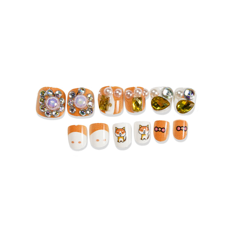 TD98 12pcs/Nail Kit Self Adhesive Children Fake Nails Princess Cat Panda Sticky Nail Tips Little Girl Easy Manicure Art 3D Tips TD198