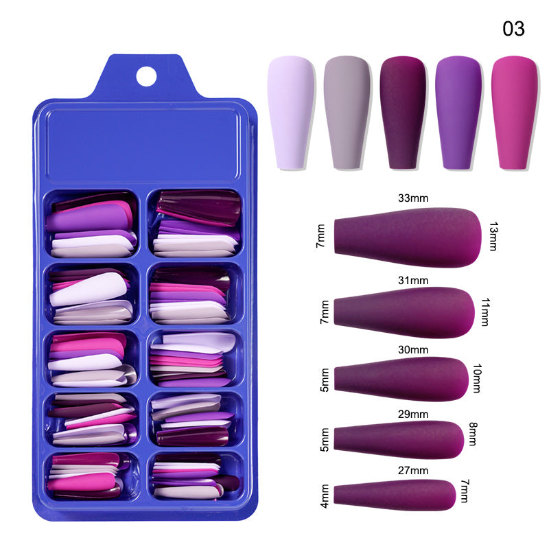TD09 100pc/box Morandi Mix Pure Color Matte Nail Extension Fake Tips Ballerina Full Cover Jelly Neon DIY Coffin False Nail Patch 0-9