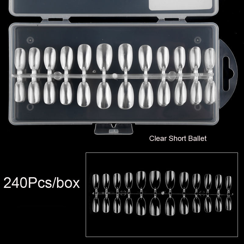 TD13 240-count Clear Full Cover Nail Tips Acrylic UV Manicure Tools T-Ballet-Waterdrop-Oval-Coffin Shape Artificial False Nail Tips
