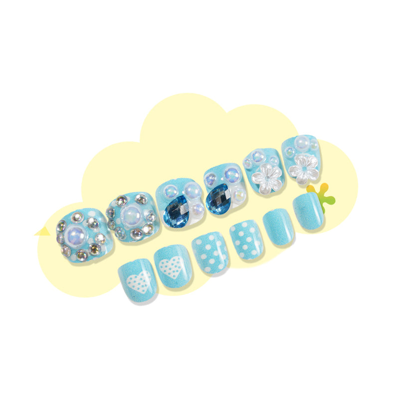 TD98 12pcs/Nail Kit Self Adhesive Children Fake Nails Princess Cat Panda Sticky Nail Tips Little Girl Easy Manicure Art 3D Tips TD198