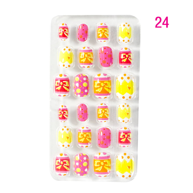 TD60 24Pcs/Set Cartoon Nail Tips Full Cover Nail Stickers Nails Dot Unicorn Rainbow Pattern Fake Cartoon Press on Nails for Kids TD60
