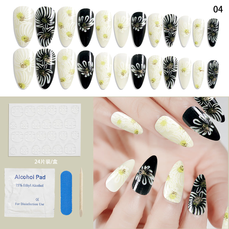TD62 10styles Asia Almond Floret Fake Nails Kit 24pcs Nude French Blossom Heart Full False Tips Easy Decoration Fake Fingertips FTD+0