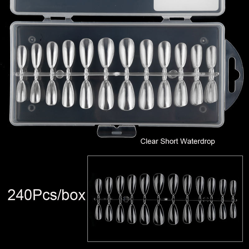 TD13 240-count Clear Full Cover Nail Tips Acrylic UV Manicure Tools T-Ballet-Waterdrop-Oval-Coffin Shape Artificial False Nail Tips