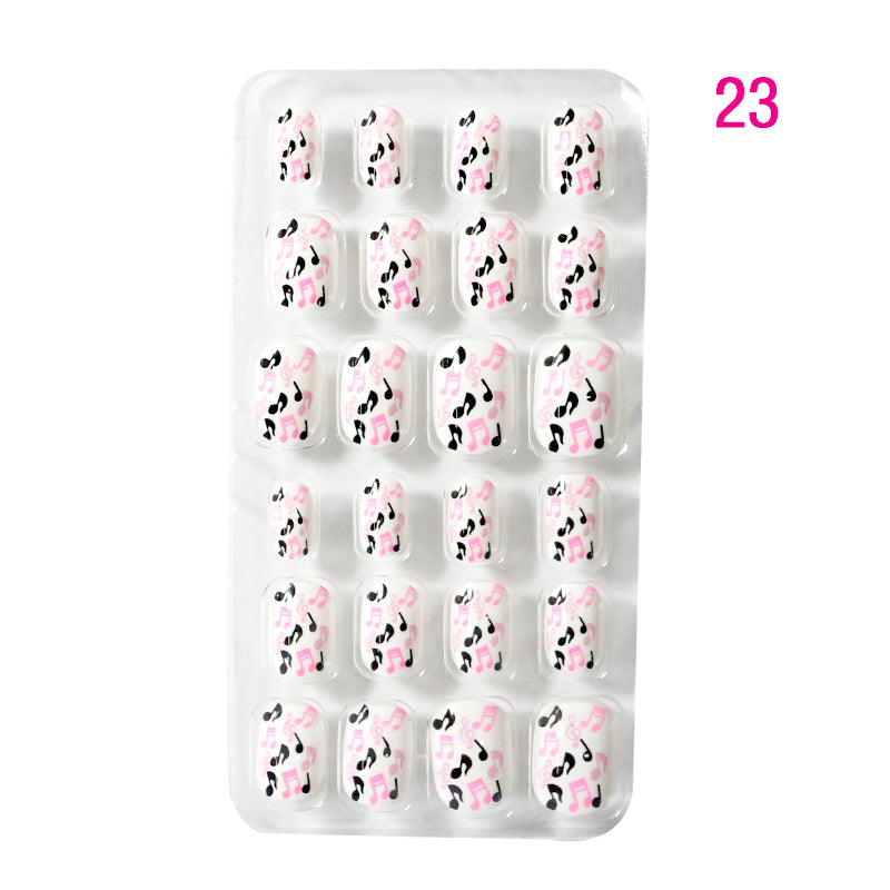 TD60 24Pcs/Set Cartoon Nail Tips Full Cover Nail Stickers Nails Dot Unicorn Rainbow Pattern Fake Cartoon Press on Nails for Kids TD60