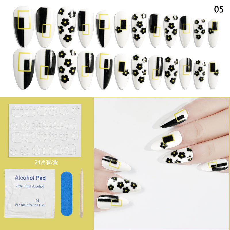 TD62 10styles Asia Almond Floret Fake Nails Kit 24pcs Nude French Blossom Heart Full False Tips Easy Decoration Fake Fingertips FTD+0
