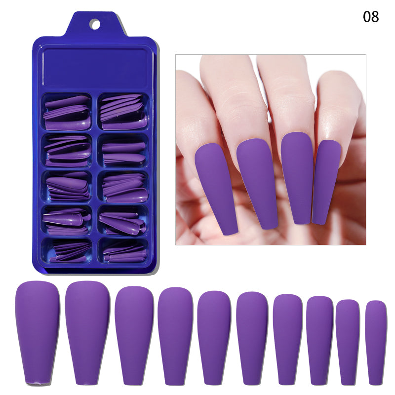 TD53 100pcs Fluorescent Ballerina Coffin False Nails Matte Easy Extension Wearing Fake Tips Nude White,Chic Black Press Nail False 09