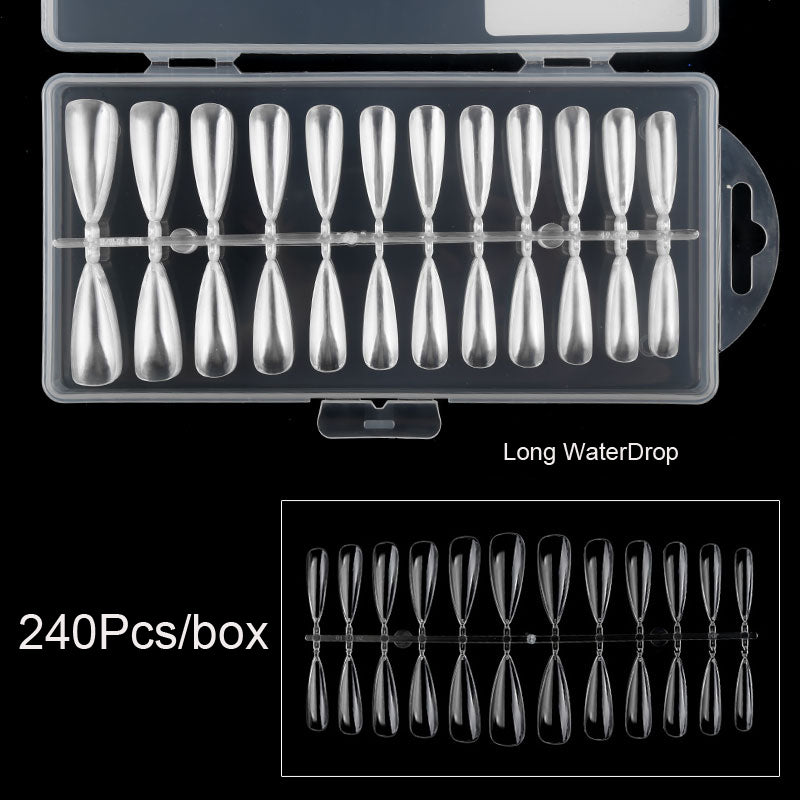 TD13 240-count Clear Full Cover Nail Tips Acrylic UV Manicure Tools T-Ballet-Waterdrop-Oval-Coffin Shape Artificial False Nail Tips