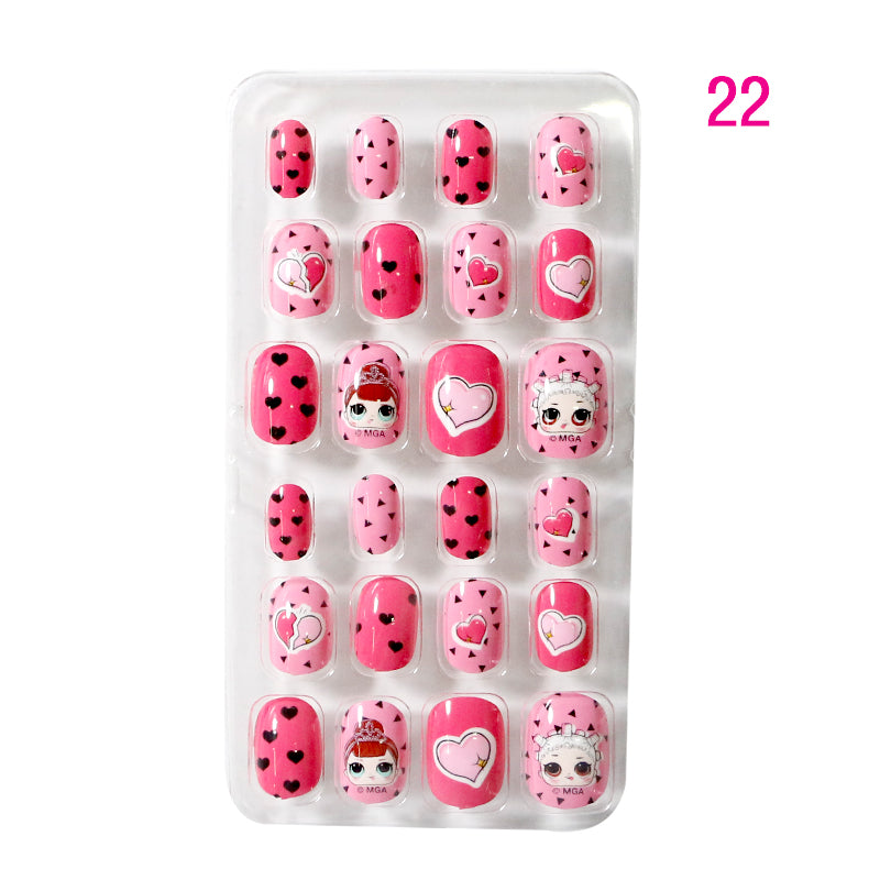 TD60 24Pcs/Set Cartoon Nail Tips Full Cover Nail Stickers Nails Dot Unicorn Rainbow Pattern Fake Cartoon Press on Nails for Kids TD60