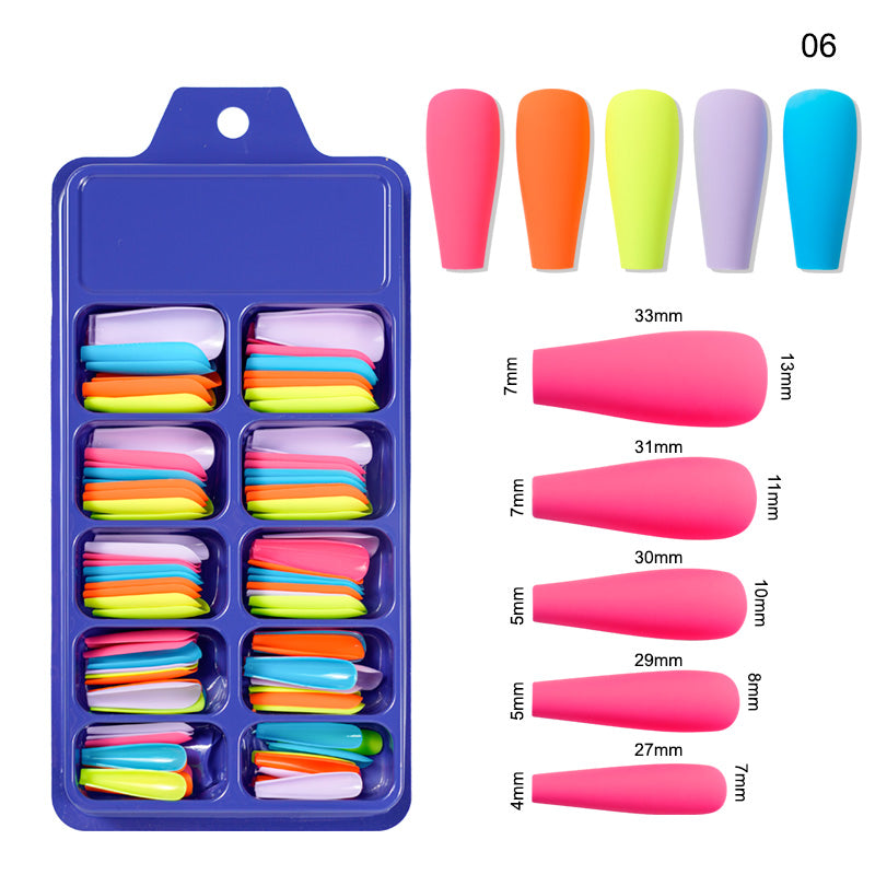 TD09 100pc/box Morandi Mix Pure Color Matte Nail Extension Fake Tips Ballerina Full Cover Jelly Neon DIY Coffin False Nail Patch 0-9