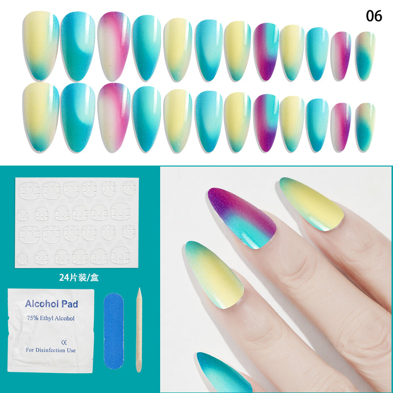 TD62 10styles Asia Almond Floret Fake Nails Kit 24pcs Nude French Blossom Heart Full False Tips Easy Decoration Fake Fingertips FTD+0