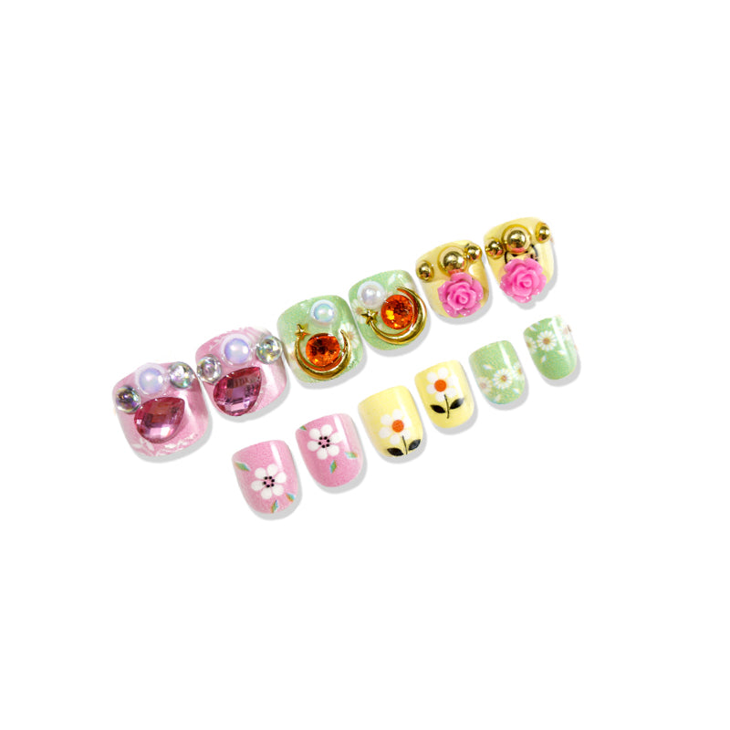 TD98 12pcs/Nail Kit Self Adhesive Children Fake Nails Princess Cat Panda Sticky Nail Tips Little Girl Easy Manicure Art 3D Tips TD198