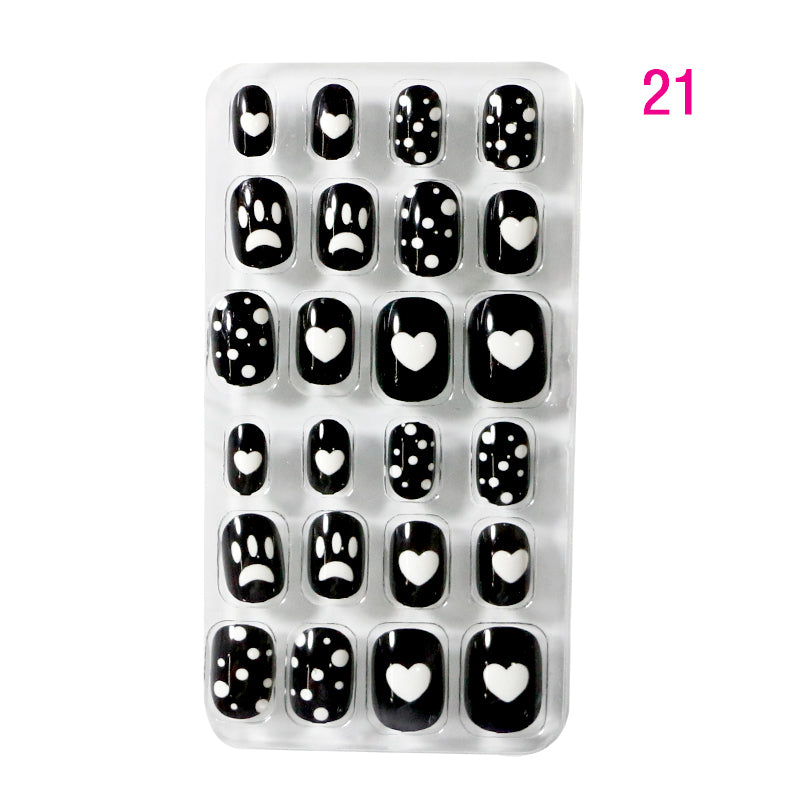 TD60 24Pcs/Set Cartoon Nail Tips Full Cover Nail Stickers Nails Dot Unicorn Rainbow Pattern Fake Cartoon Press on Nails for Kids TD60