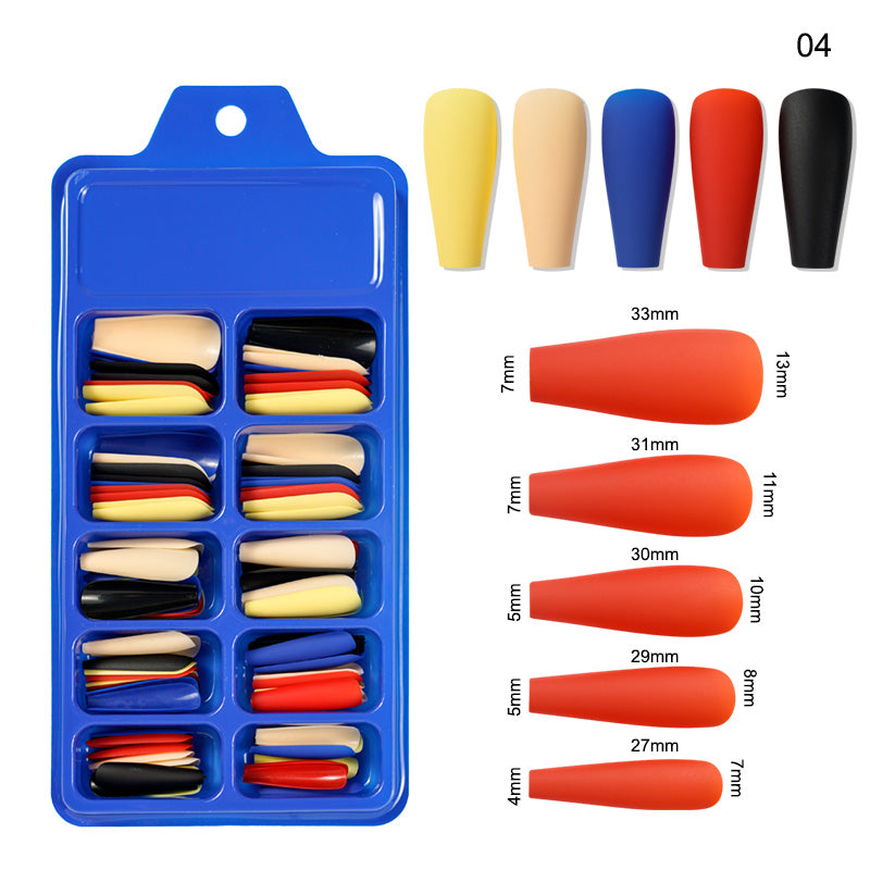 TD09 100pc/box Morandi Mix Pure Color Matte Nail Extension Fake Tips Ballerina Full Cover Jelly Neon DIY Coffin False Nail Patch 0-9