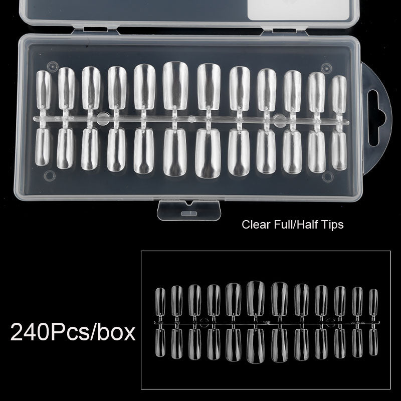TD13 240-count Clear Full Cover Nail Tips Acrylic UV Manicure Tools T-Ballet-Waterdrop-Oval-Coffin Shape Artificial False Nail Tips