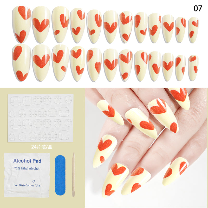 TD62 10styles Asia Almond Floret Fake Nails Kit 24pcs Nude French Blossom Heart Full False Tips Easy Decoration Fake Fingertips FTD+0