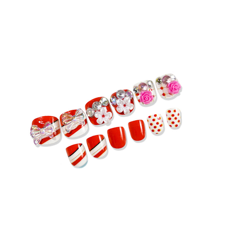 TD98 12pcs/Nail Kit Self Adhesive Children Fake Nails Princess Cat Panda Sticky Nail Tips Little Girl Easy Manicure Art 3D Tips TD198