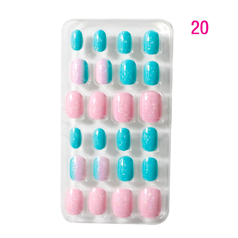 TD60 24Pcs/Set Cartoon Nail Tips Full Cover Nail Stickers Nails Dot Unicorn Rainbow Pattern Fake Cartoon Press on Nails for Kids TD60