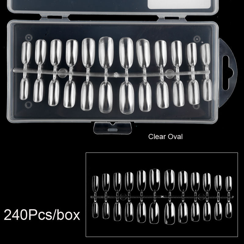 TD13 240-count Clear Full Cover Nail Tips Acrylic UV Manicure Tools T-Ballet-Waterdrop-Oval-Coffin Shape Artificial False Nail Tips