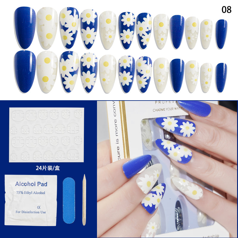 TD62 10styles Asia Almond Floret Fake Nails Kit 24pcs Nude French Blossom Heart Full False Tips Easy Decoration Fake Fingertips FTD+0