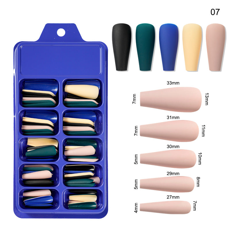 TD09 100pc/box Morandi Mix Pure Color Matte Nail Extension Fake Tips Ballerina Full Cover Jelly Neon DIY Coffin False Nail Patch 0-9