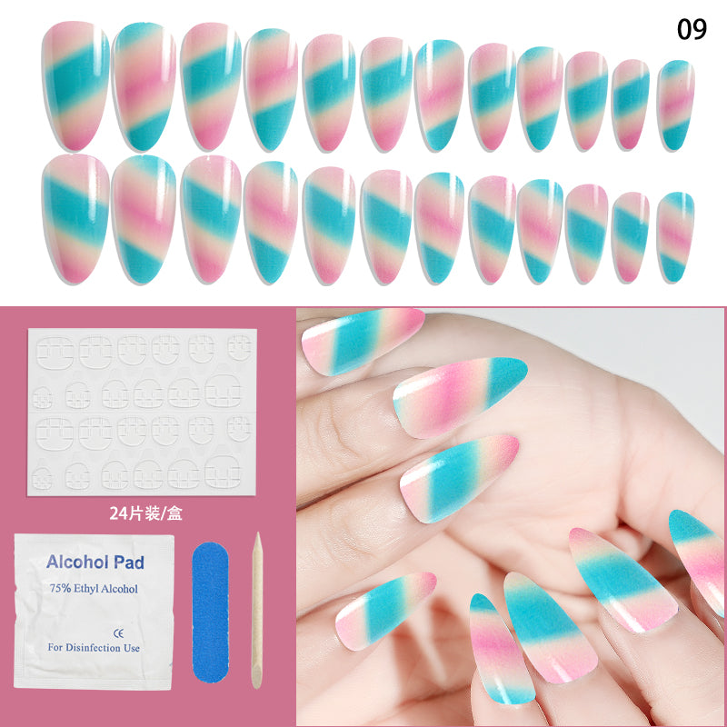 TD62 10styles Asia Almond Floret Fake Nails Kit 24pcs Nude French Blossom Heart Full False Tips Easy Decoration Fake Fingertips FTD+0
