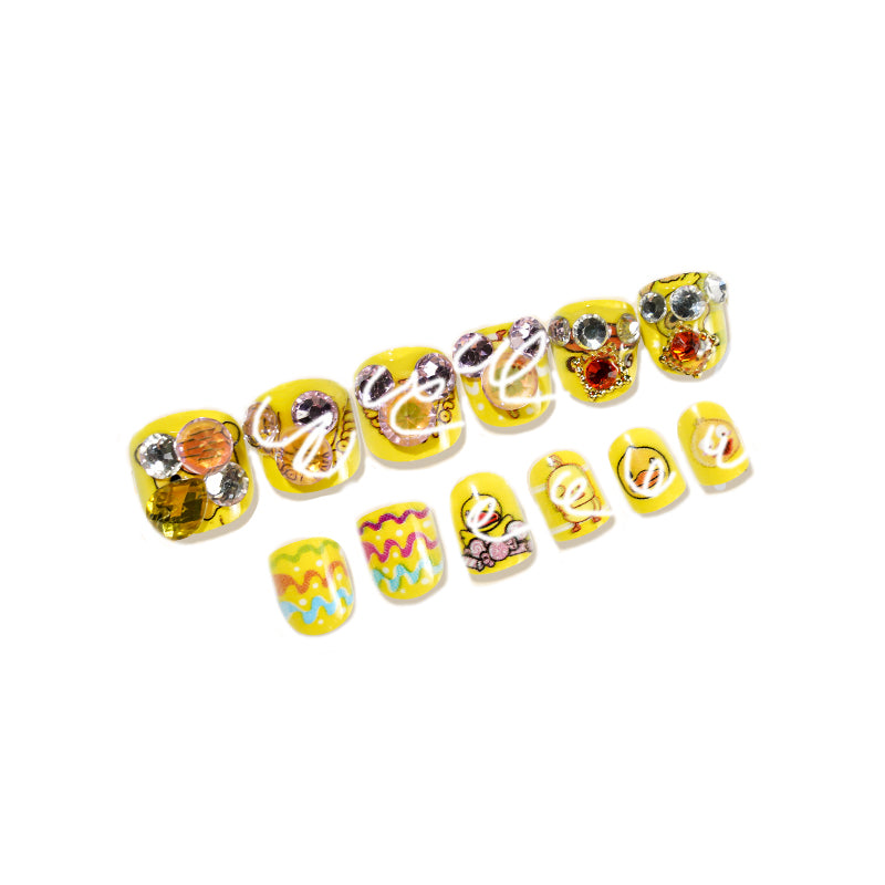 TD98 12pcs/Nail Kit Self Adhesive Children Fake Nails Princess Cat Panda Sticky Nail Tips Little Girl Easy Manicure Art 3D Tips TD198