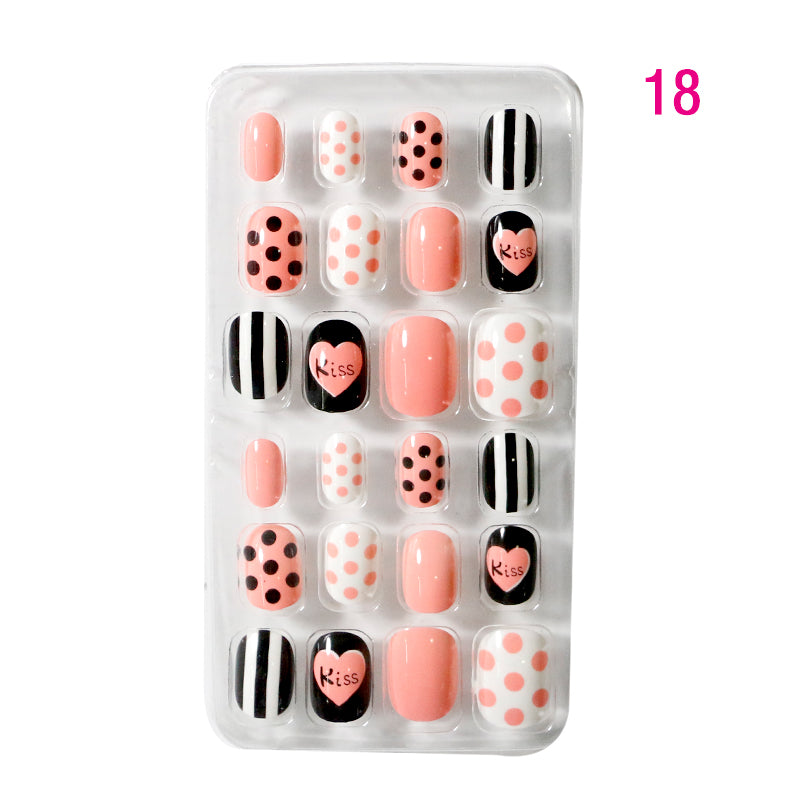 TD60 24Pcs/Set Cartoon Nail Tips Full Cover Nail Stickers Nails Dot Unicorn Rainbow Pattern Fake Cartoon Press on Nails for Kids TD60