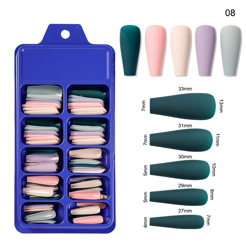 TD09 100pc/box Morandi Mix Pure Color Matte Nail Extension Fake Tips Ballerina Full Cover Jelly Neon DIY Coffin False Nail Patch 0-9