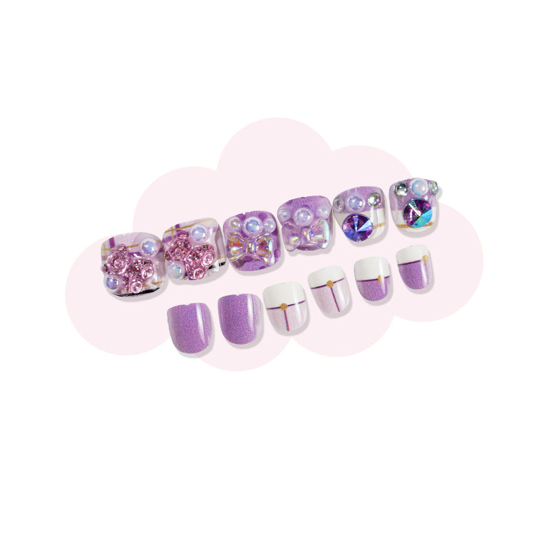 TD98 12pcs/Nail Kit Self Adhesive Children Fake Nails Princess Cat Panda Sticky Nail Tips Little Girl Easy Manicure Art 3D Tips TD198