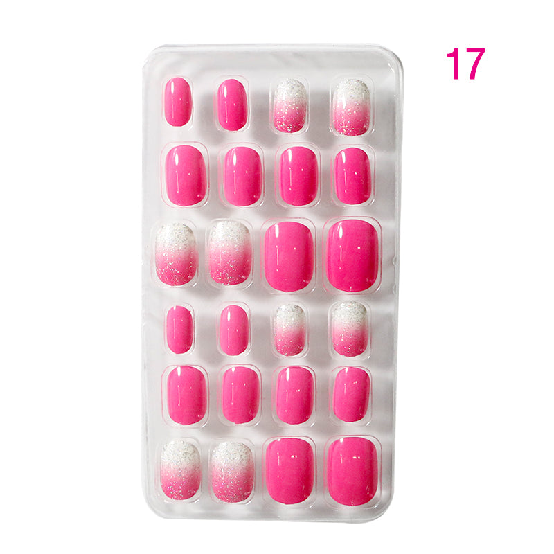 TD60 24Pcs/Set Cartoon Nail Tips Full Cover Nail Stickers Nails Dot Unicorn Rainbow Pattern Fake Cartoon Press on Nails for Kids TD60