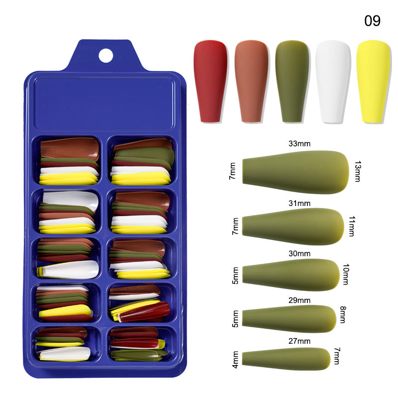 TD09 100pc/box Morandi Mix Pure Color Matte Nail Extension Fake Tips Ballerina Full Cover Jelly Neon DIY Coffin False Nail Patch 0-9