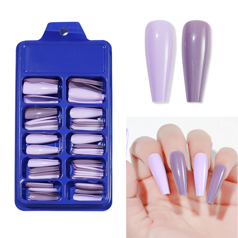 TD09 100pc/box Morandi Mix Pure Color Matte Nail Extension Fake Tips Ballerina Full Cover Jelly Neon DIY Coffin False Nail Patch 0-9