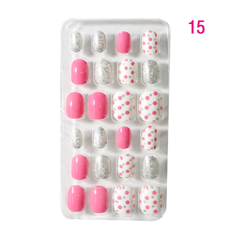 TD60 24Pcs/Set Cartoon Nail Tips Full Cover Nail Stickers Nails Dot Unicorn Rainbow Pattern Fake Cartoon Press on Nails for Kids TD60