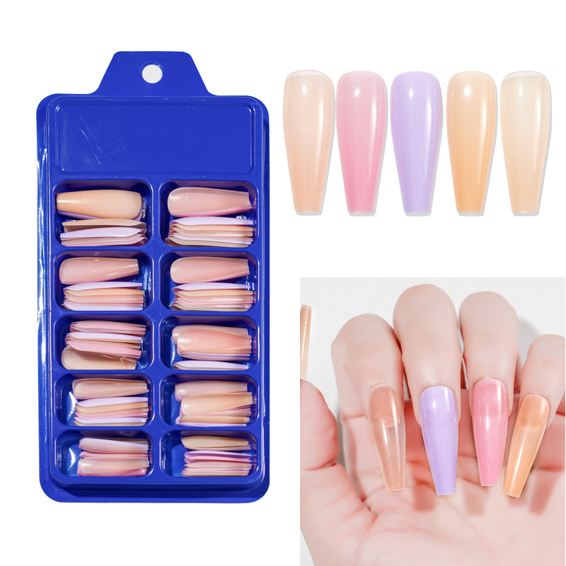 TD09 100pc/box Morandi Mix Pure Color Matte Nail Extension Fake Tips Ballerina Full Cover Jelly Neon DIY Coffin False Nail Patch 0-9