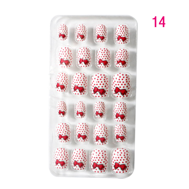 TD60 24Pcs/Set Cartoon Nail Tips Full Cover Nail Stickers Nails Dot Unicorn Rainbow Pattern Fake Cartoon Press on Nails for Kids TD60