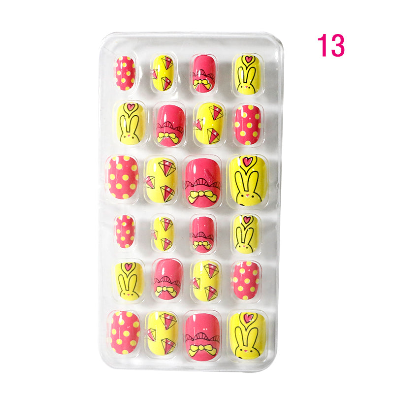 TD60 24Pcs/Set Cartoon Nail Tips Full Cover Nail Stickers Nails Dot Unicorn Rainbow Pattern Fake Cartoon Press on Nails for Kids TD60